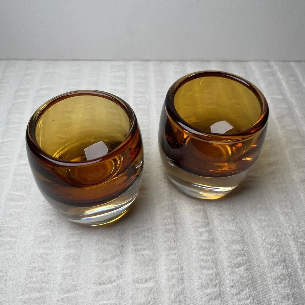 Crate and Barrel Topaz Glass Diva Votive Candle Holder-Poland Set 2